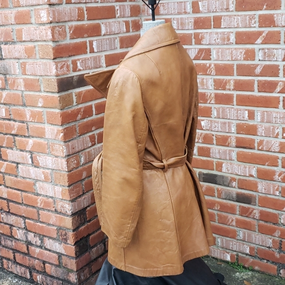 Vintage 1960s Belted Leather Duster Topper Coat - Picture 6 of 15